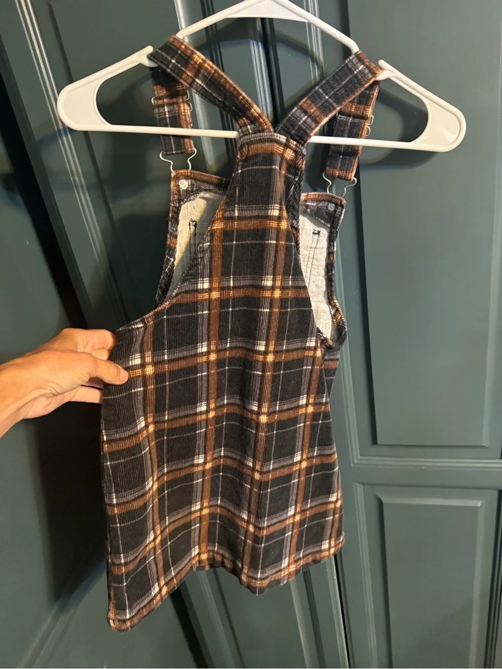 Plaid jumper with tan and black courdoroy 7/8 y